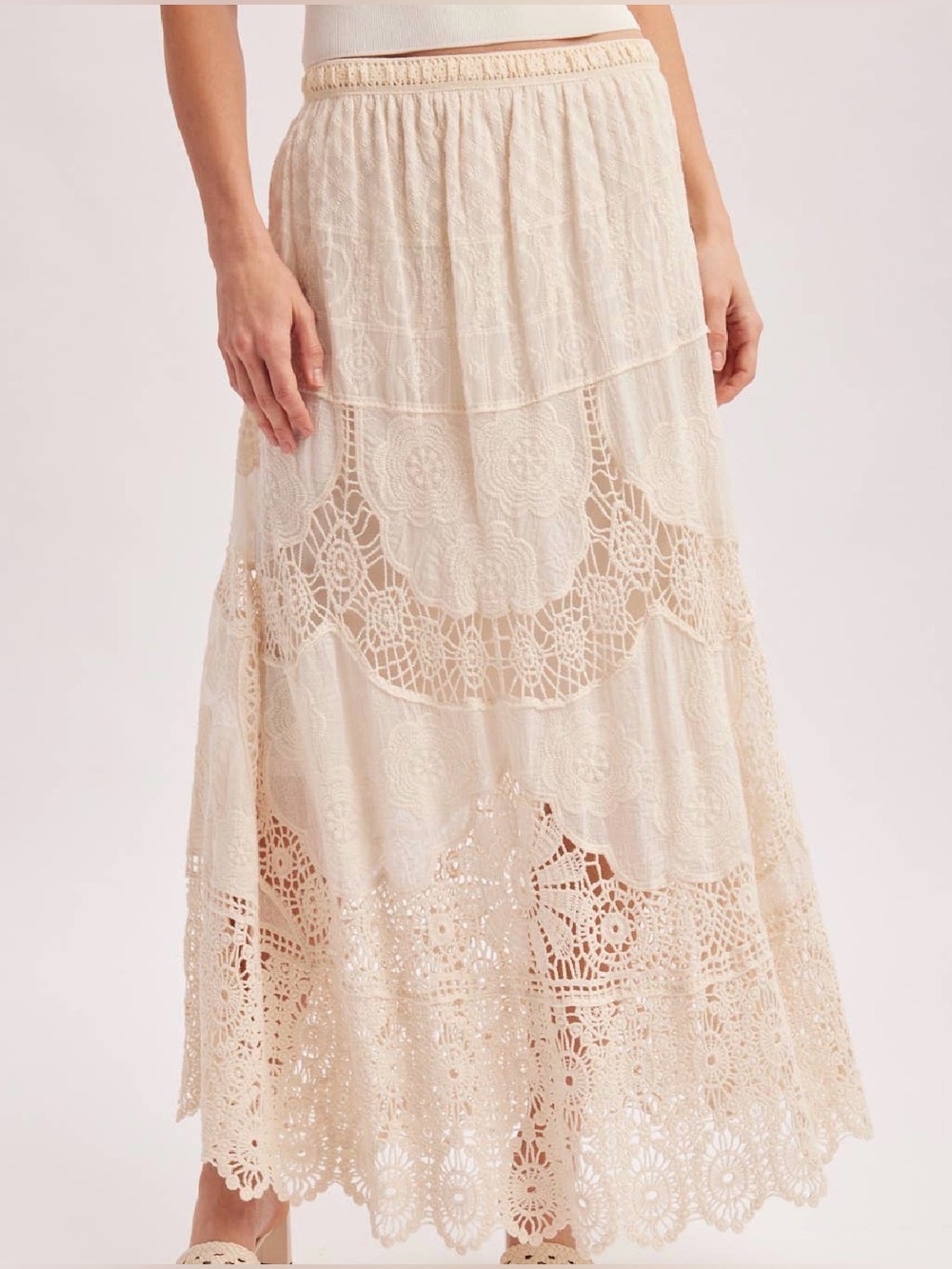 NWT Bluivy Crochet Lace Boho Festival Maxi Long Skirt Ivory - Picture 10 of 12